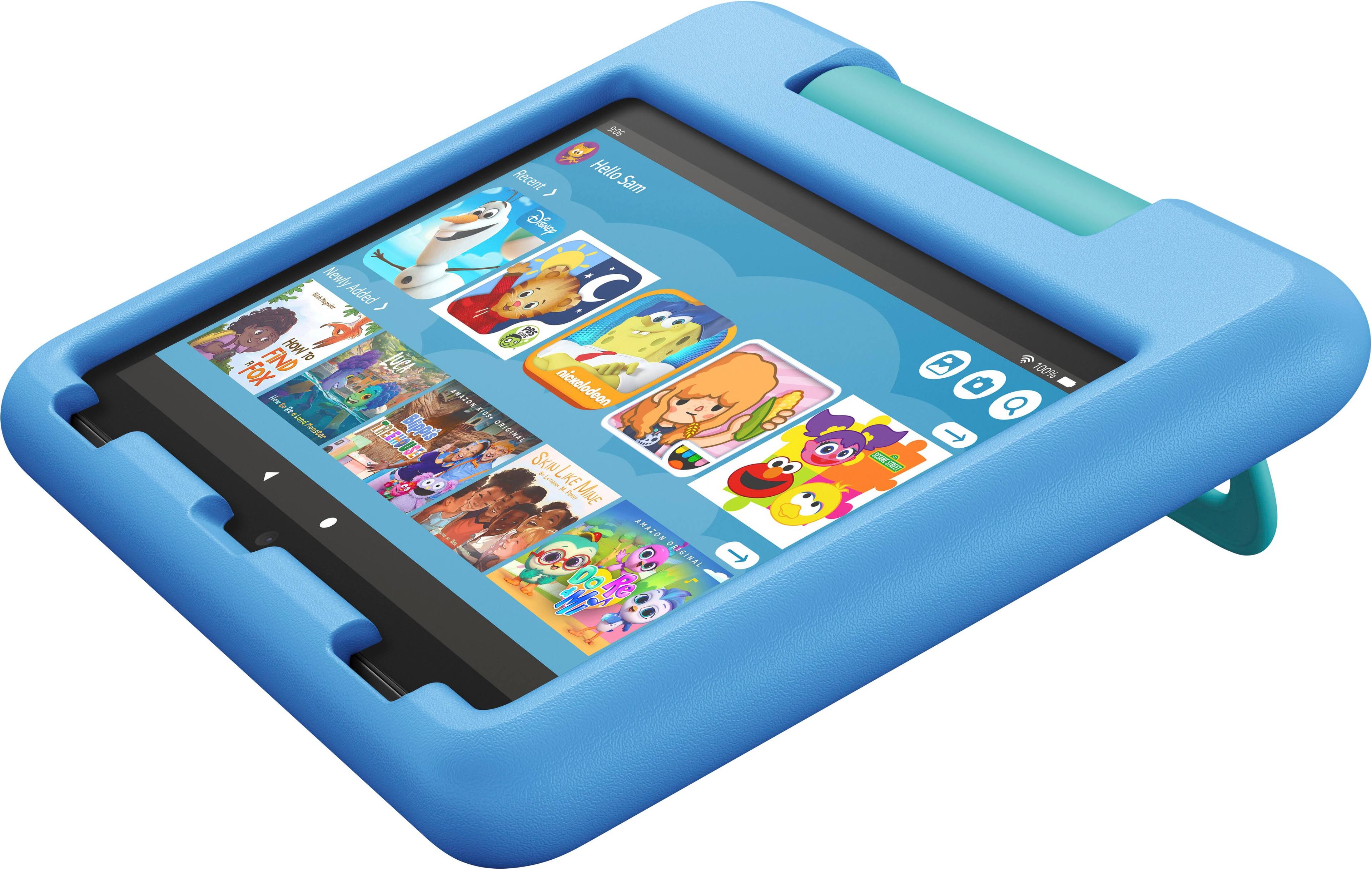 Angle. Amazon - Fire HD 8 Kids – Ages 3-7 (2022) 8" HD Tablet 32 GB with Wi-Fi - Blue.