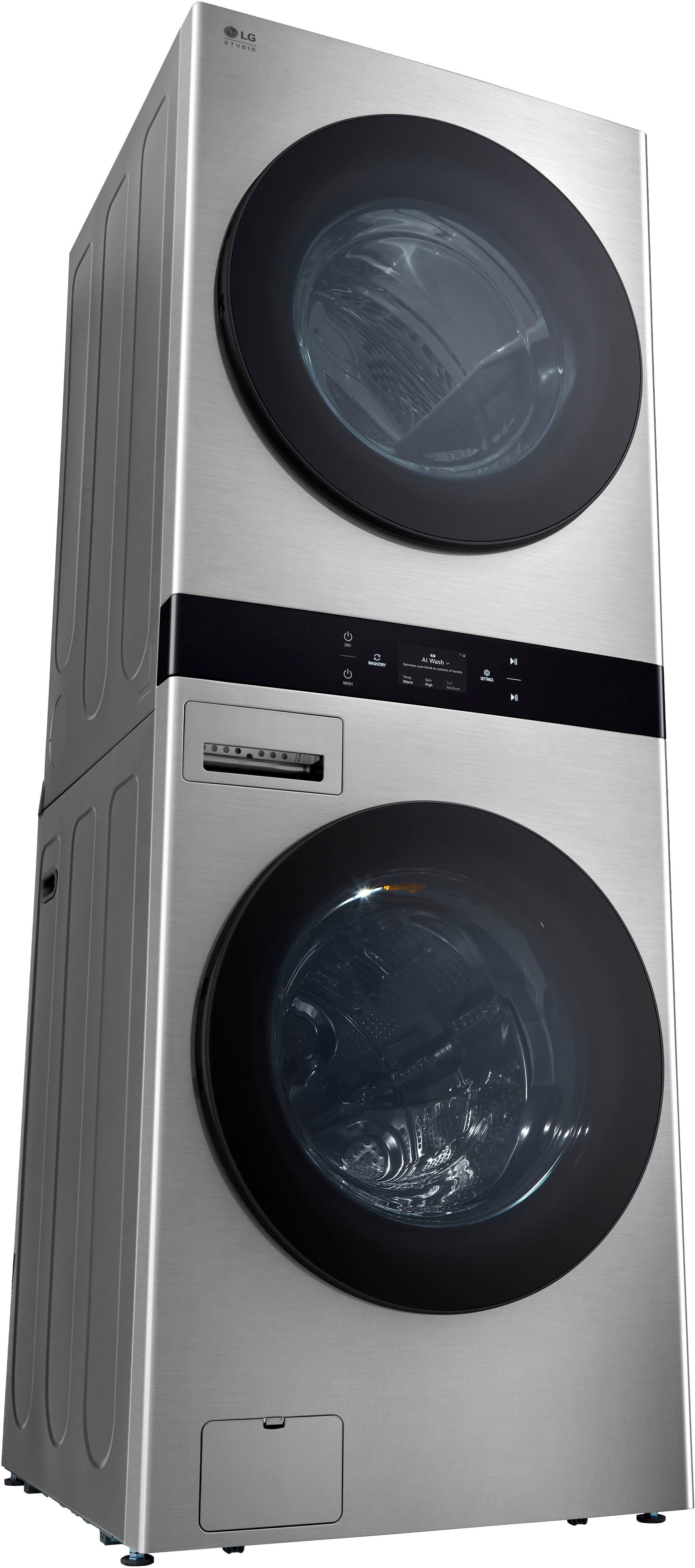 lg studio washtower 27 noble steel stackable washer and dryer