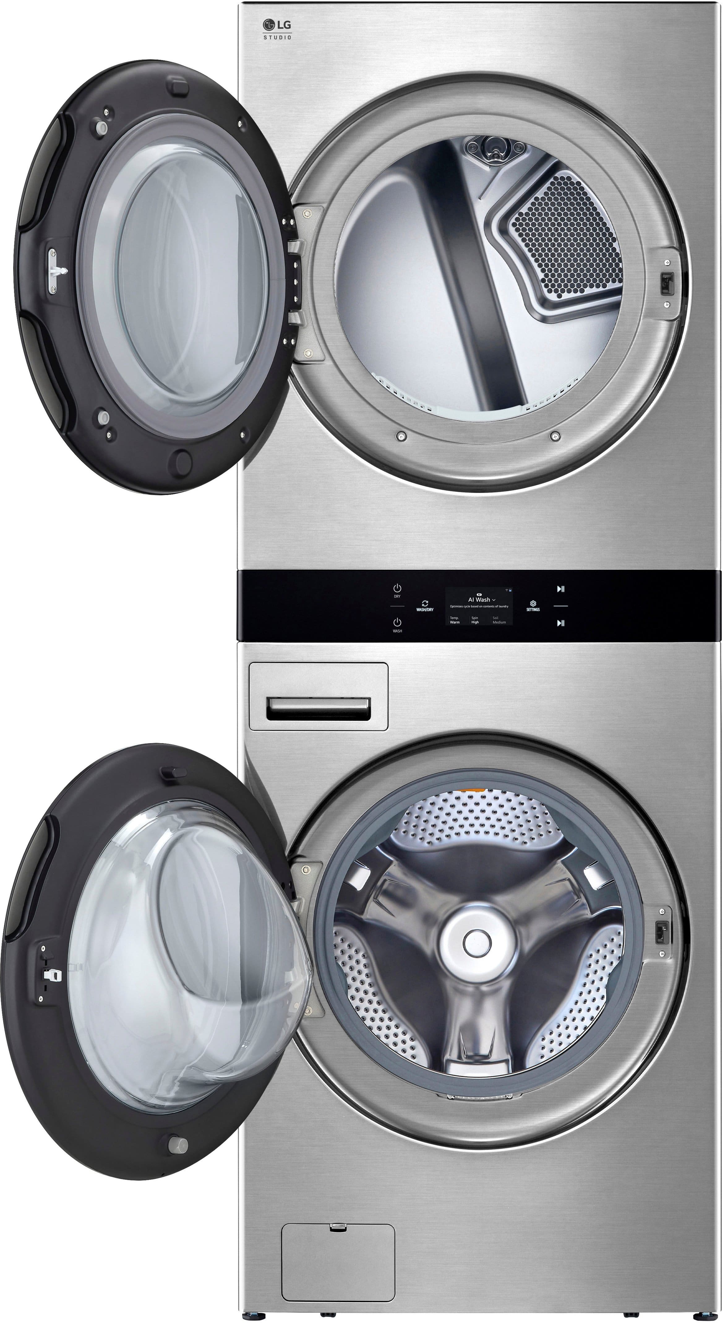 Alt View 2. LG - STUDIO 5.0 Cu. Ft. HE Smart Front Load Washer and 7.4 Cu. Ft. Gas Dryer WashTower with Steam and TurboWash 360 - Noble Steel.