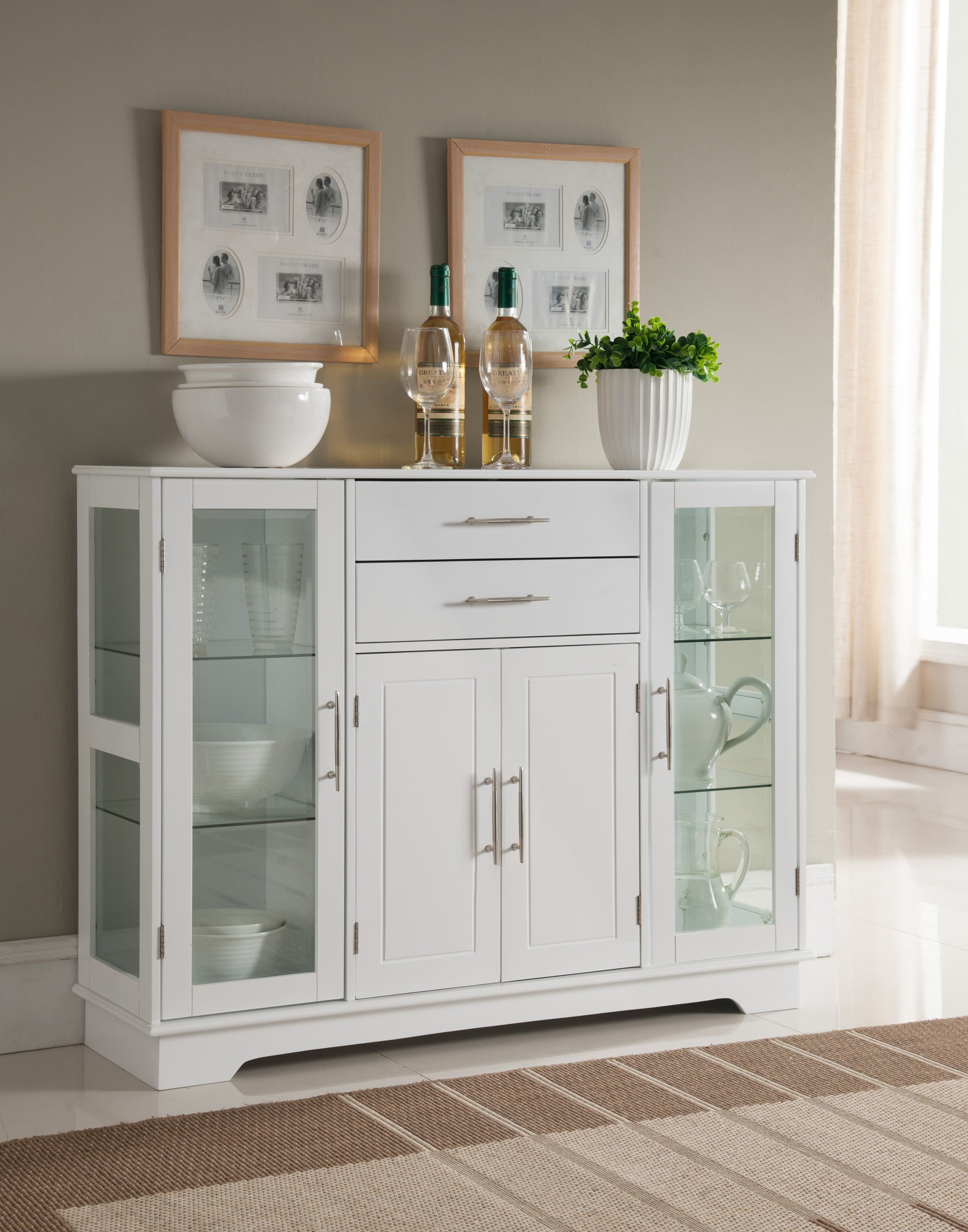 Kings Brand Furniture - Santi 4-Door Buffet Display Cabinet - White