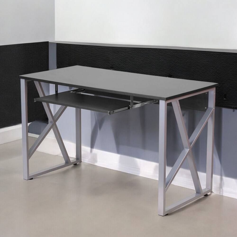 Left. SlickBlue - Contemporary Workstation Desk with Laminate Top and Keyboard Tray - Black.