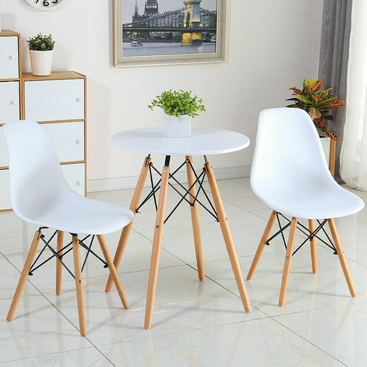 Alt View 5. Gymax - Gymax Set of 2 Dining Chairs Mid Century Modern Wooden Legs Kitchen Living Room - White.