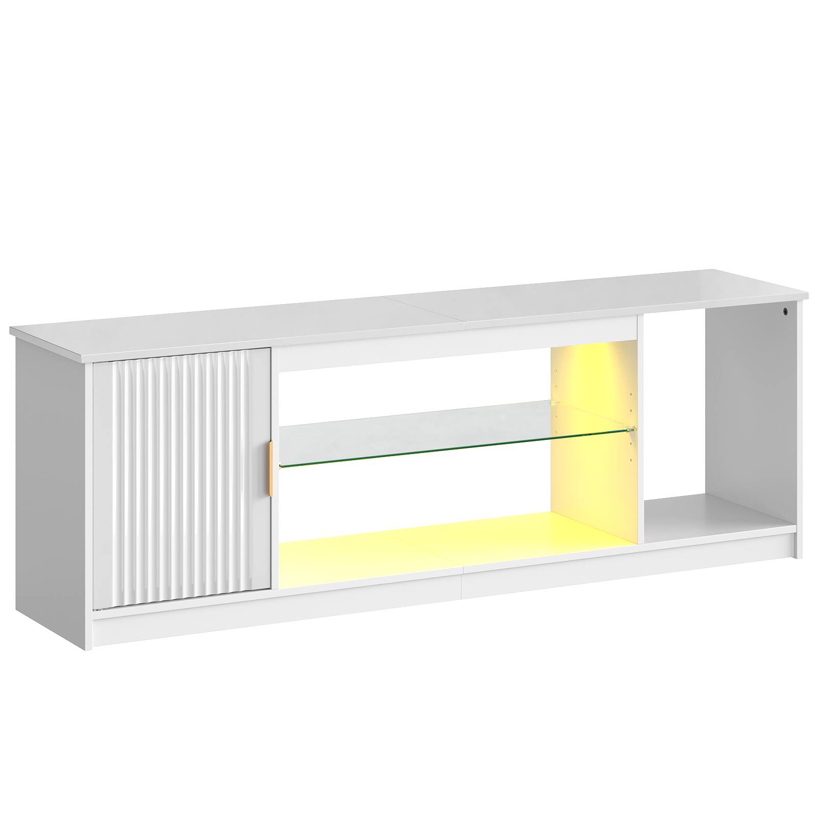 Left. Bestier - Bestier 57" Gaming TV Stand with Adjustable Shelves LED-Lit TV Console for 65-Inch TVs with Cabinet Storage - White.