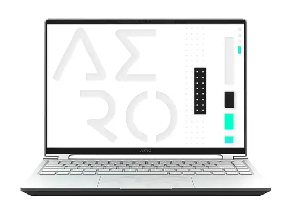 Front. GIGABYTE - AERO 14" OLED QHD Creator Laptop - Intel i7-13700H with 16GB LPDDR5 and 1TB SSD - NVIDIA RTX 4050 - White.