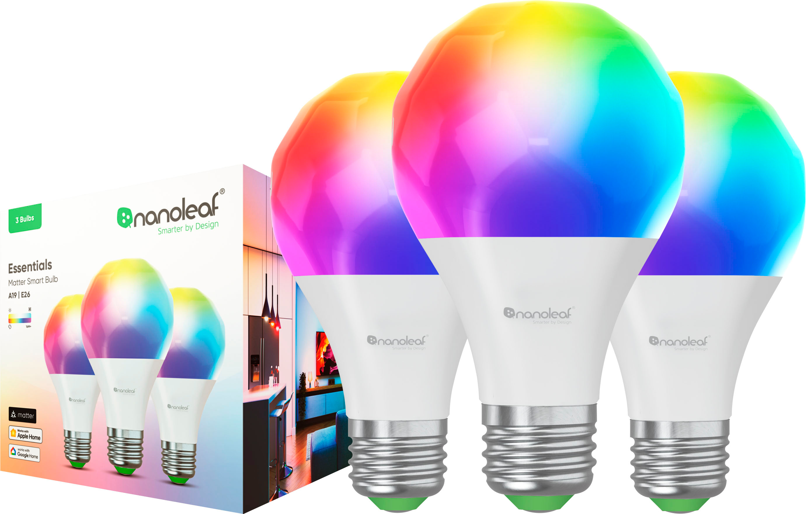 Nanoleaf Matter A19 Smart LED Light Bulb Thread & Matter-Enabled Pack) Multicolor NF080B03-3A19E - Buy