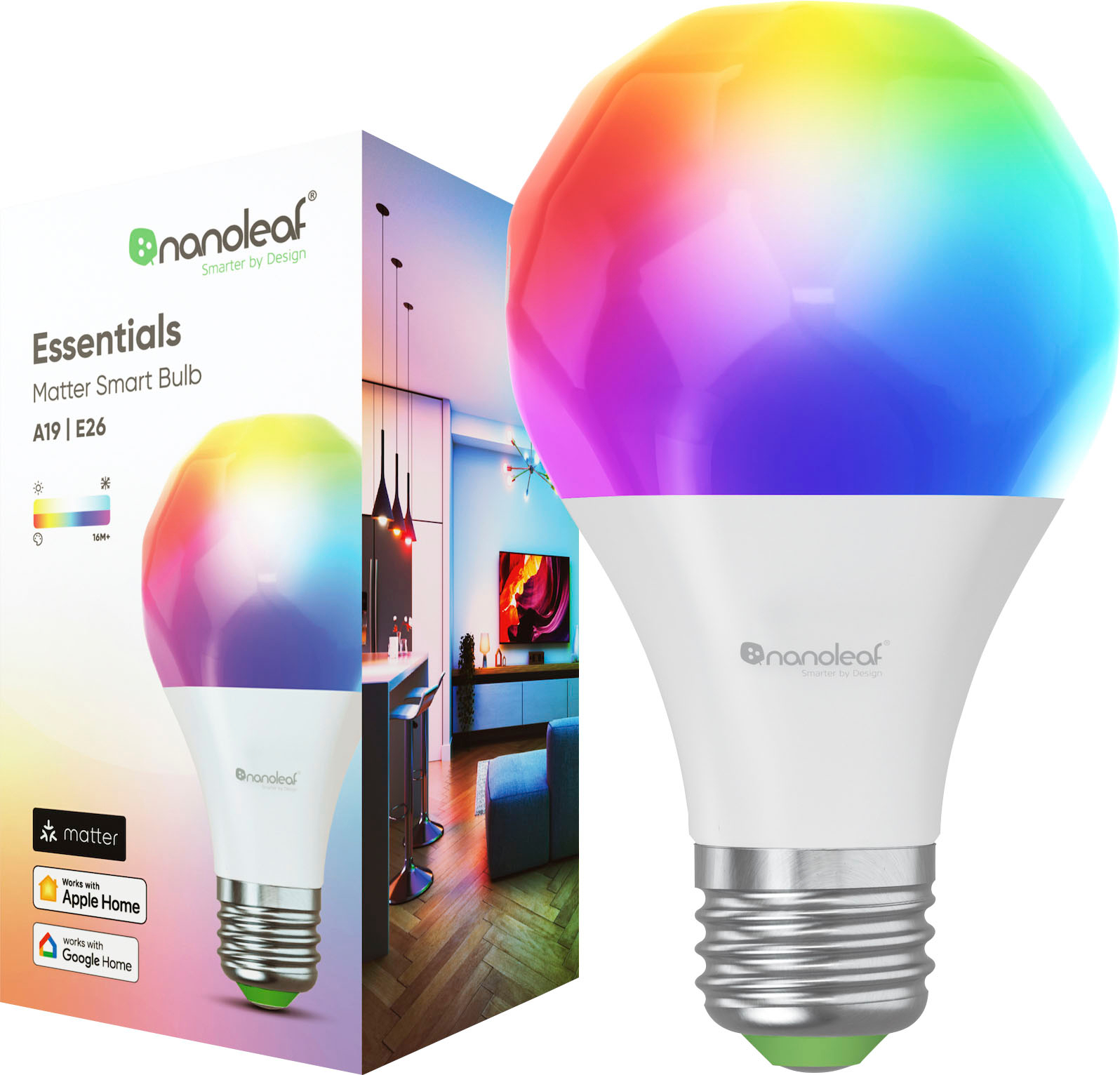 Essentials Matter A19 Smart LED Light Bulb Thread & Matter-Enabled Multicolor Best Buy