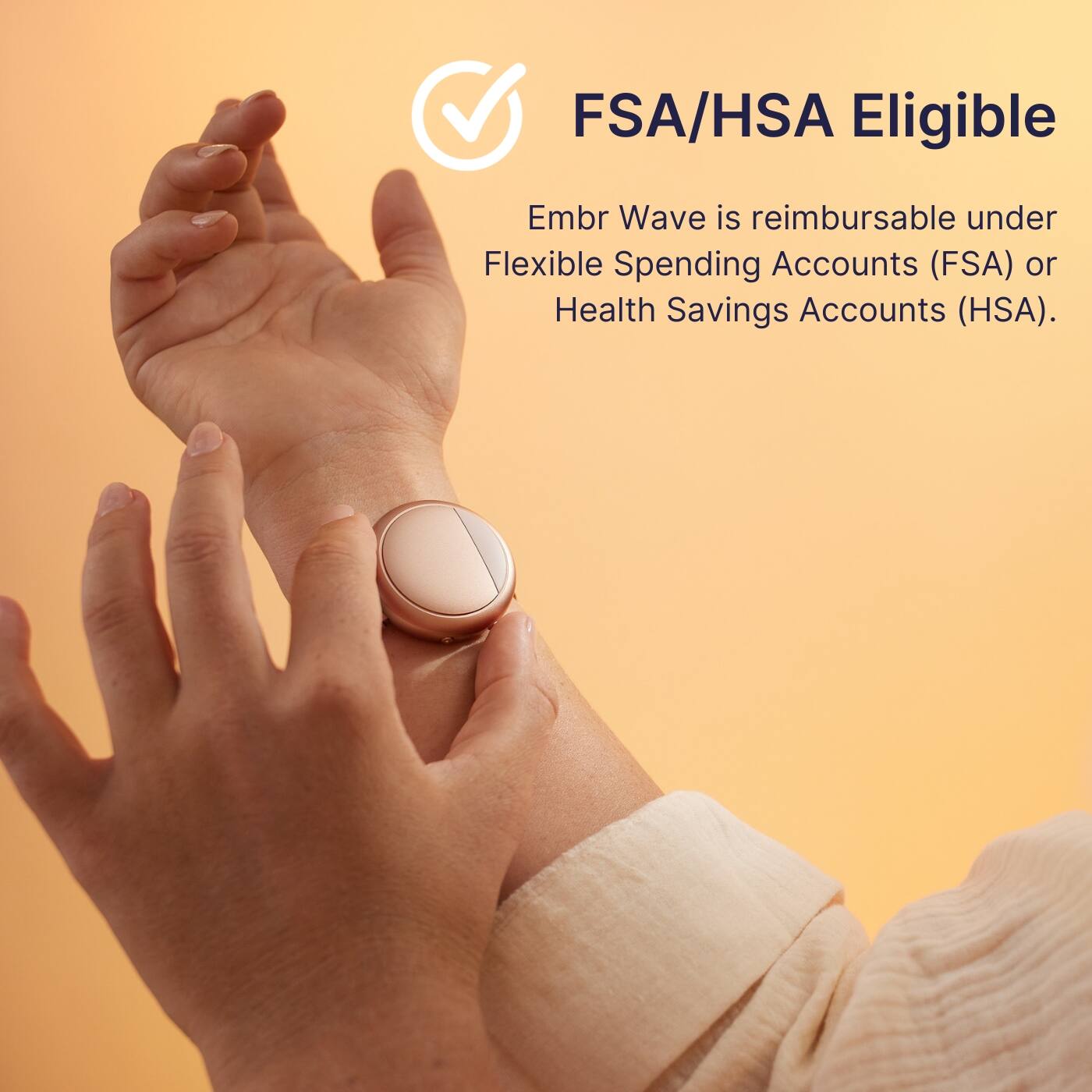 The text on the image is already correctly grouped and states that Embr Wave is reimbursable under Flexible Spending Accounts (FSA) or Health Savings Accounts (HSA).