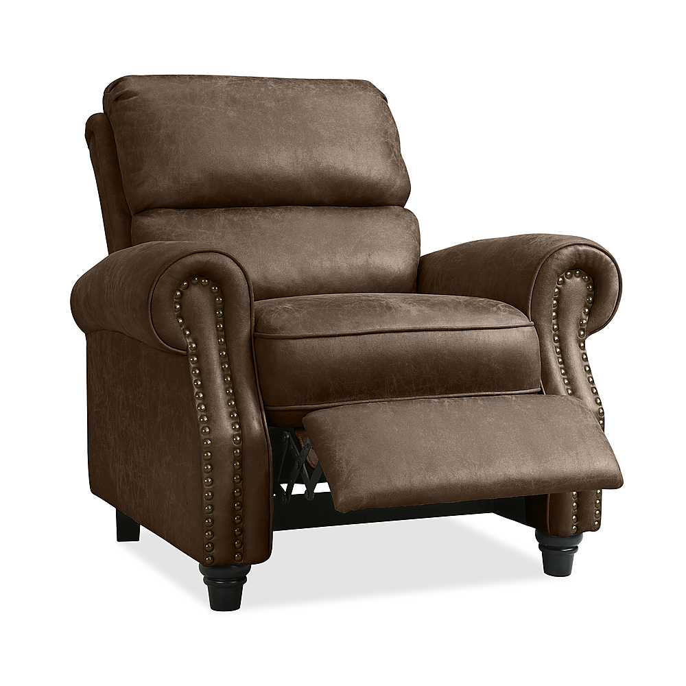 Best Buy: ProLounger Chevon Bustle-Back Distressed Faux Leather Pushback Recliner  Chair with Nailheads Distressed Saddle Brown RCL12-NKS89-PB