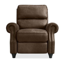 ProLounger - Chevon Bustle-Back Distressed Faux Leather Pushback Recliner Chair with Nailheads - Distressed Saddle Brown - Front_Zoom