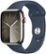 Front Zoom. Apple Watch Series 9 (GPS + Cellular) 45mm Silver Stainless Steel Case with Storm Blue Sport Band w/ Blood Oxygen - M/L - Silver (AT&T).
