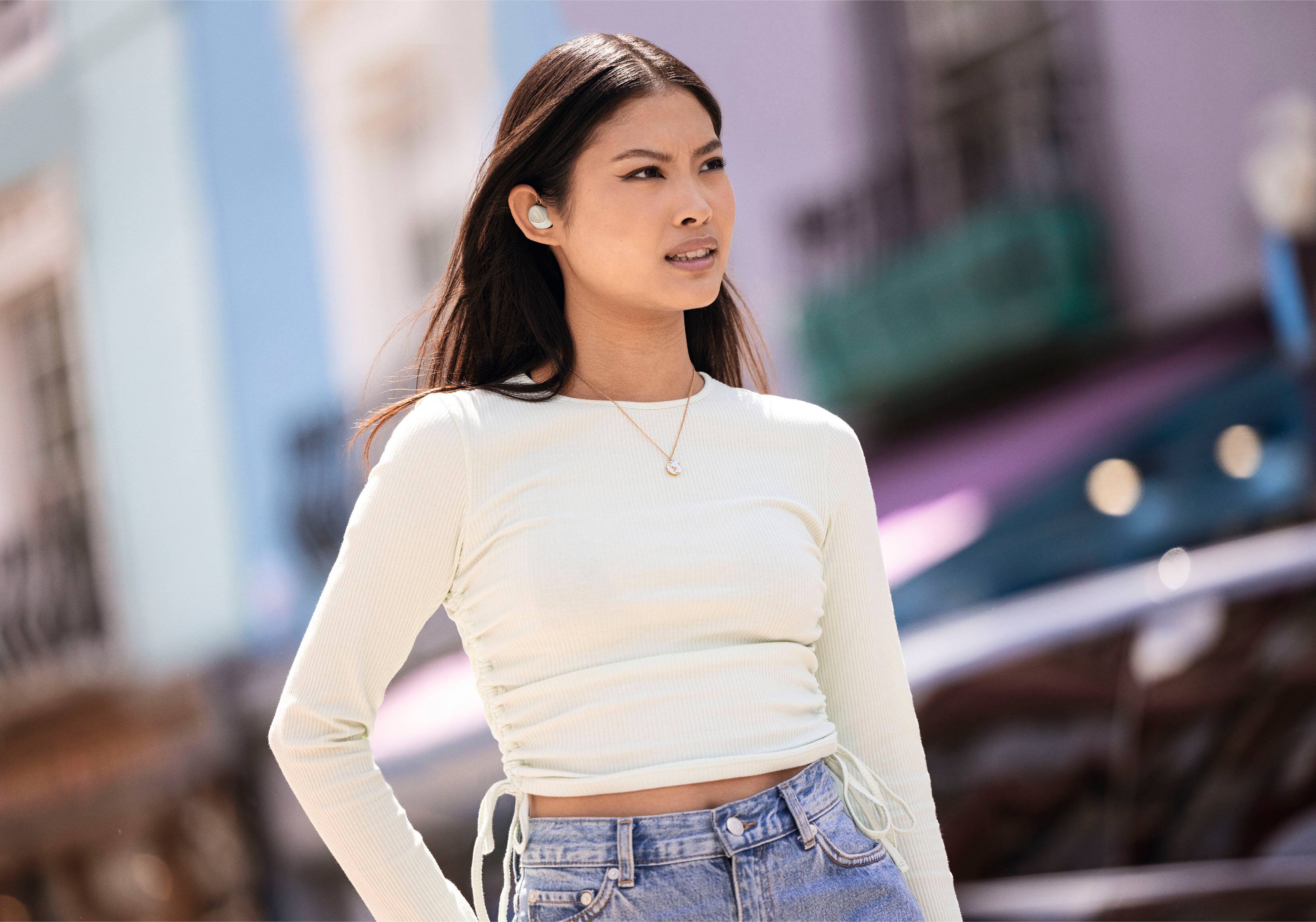 Left. Jabra - Elite 4 True Wireless Noise Cancelling In-ear Headphones - Light Beige.