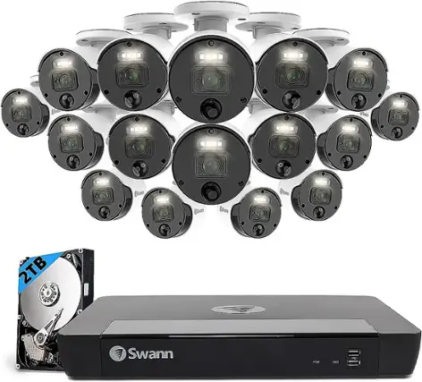 Swann - Master Series Home 16 - Channel 16 - Camera 4K HD Indoor/Outdoor PoE Wired 2TB HDD NVR Security Surveillance System - Black