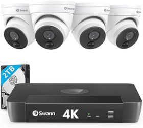 Swann - Master Series 8-Channel, 4-Dome Camera, Indoor/Outdoor PoE Wired 4K UHD 2TB HDD NVR Security System - Black/White - Front_Zoom