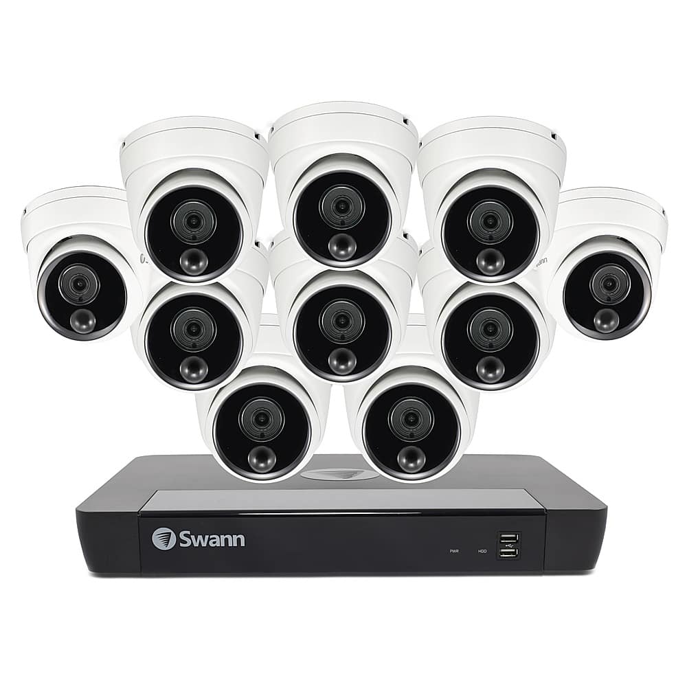 Swann - Master Series 16-Channel, 10 Dome Camera, Indoor/Outdoor PoE Wired 4K UHD 2TB HDD NVR Security System - White - Front_Zoom