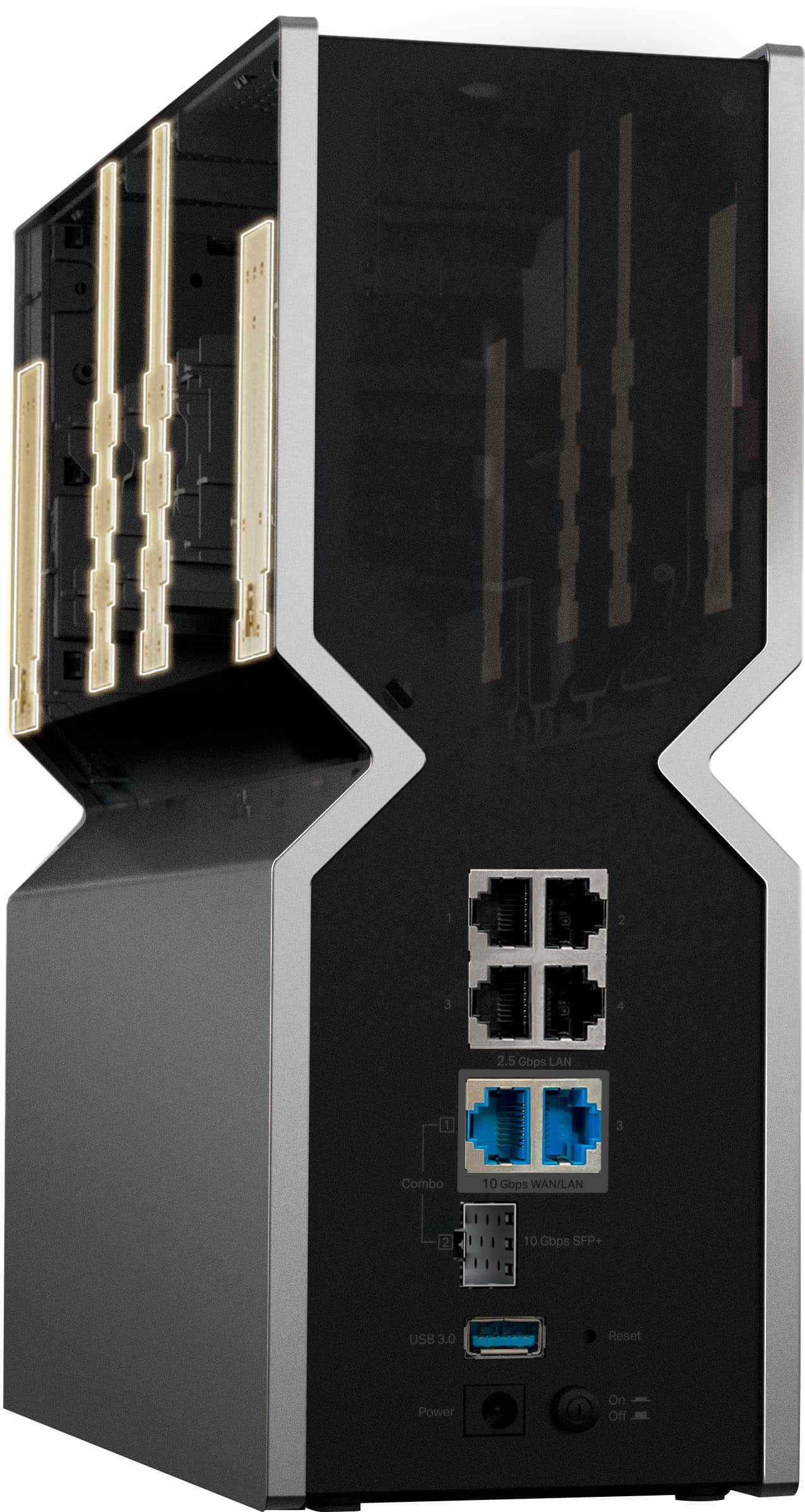 1. 2.5 Gbps LAN 1. 3. Combo 10 Gbps WAN/LAN 2. 10 Gbps SFP+ USB 3.0 Reset Power On Off