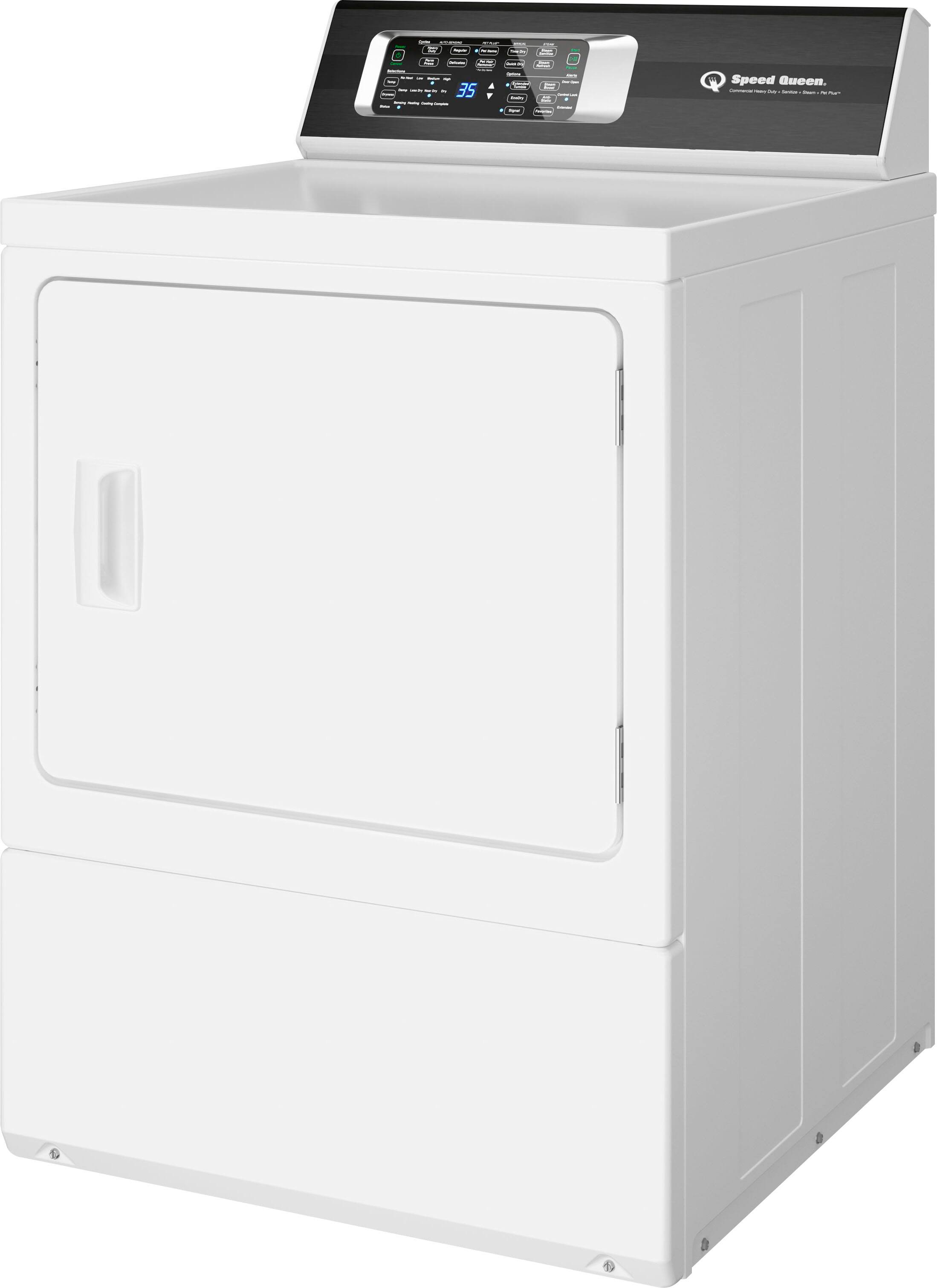 Angle. Speed Queen - DR7 Pet Friendly Sanitizing Gas Dryer - White.
