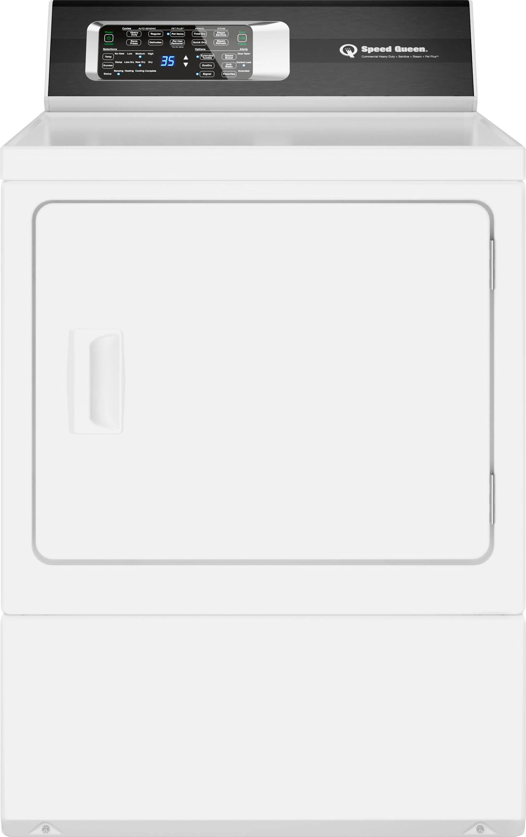 Front. Speed Queen - DR7 Pet Friendly Sanitizing Gas Dryer - White.