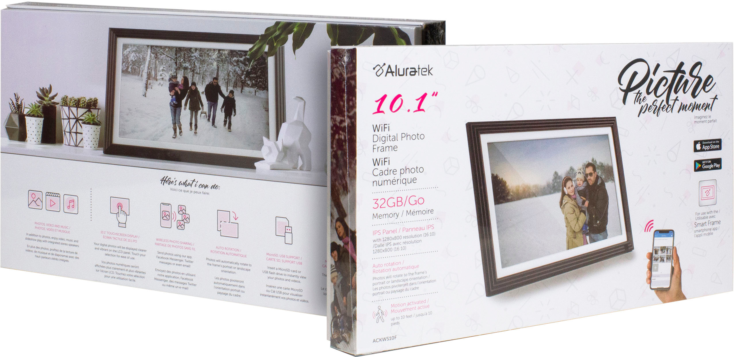Left View: Aura Home - Mason Graphite 9" Digital Wifi Frame Dual Orientation - Graphite