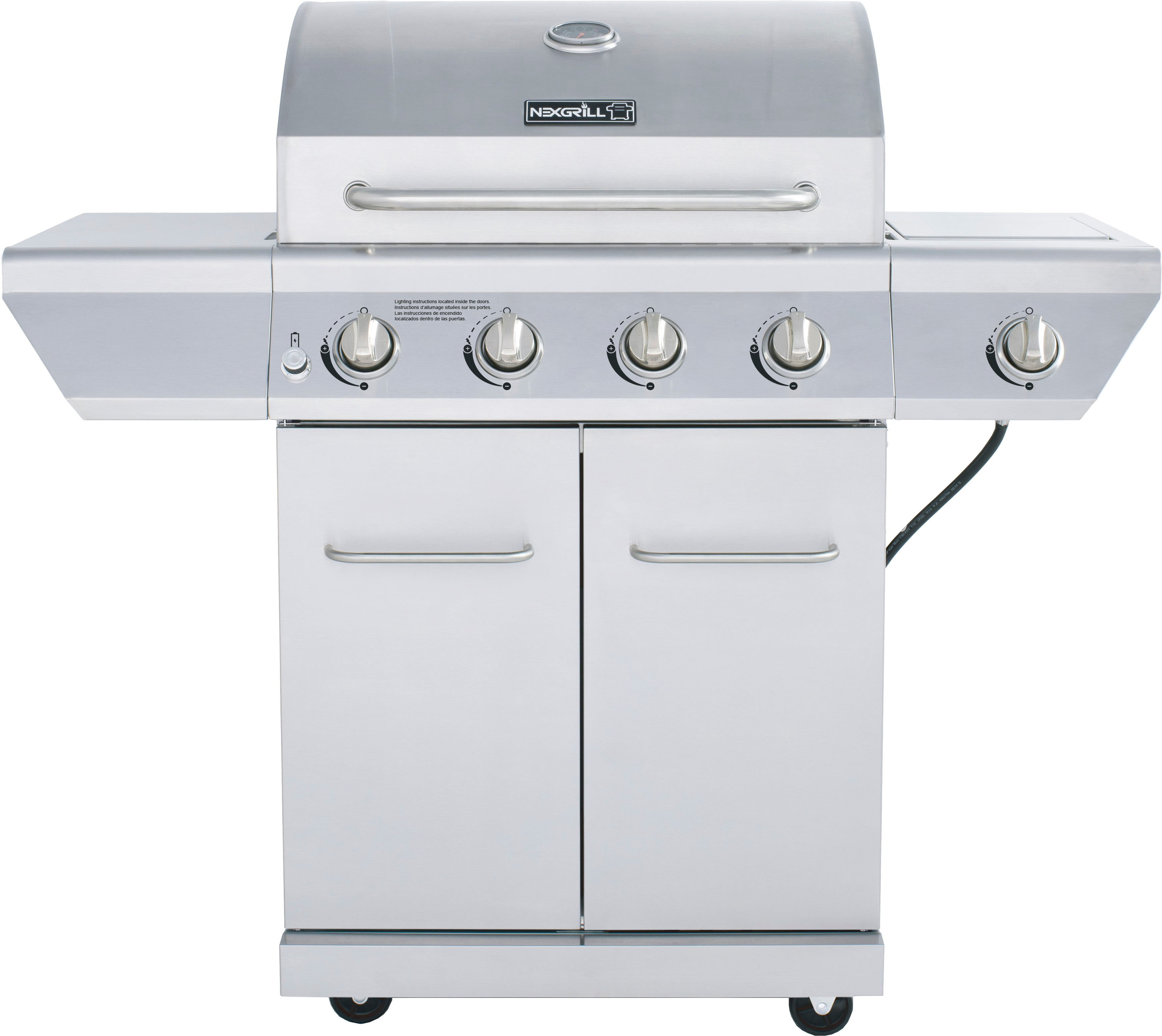Angle View: Nexgrill - 4 Burner + Side Burner Stainless Cart Gas Grill - Silver
