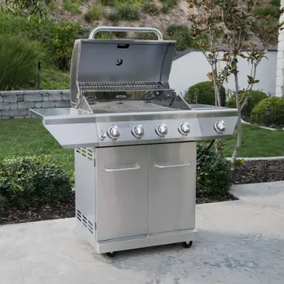 Nexgrill - 4 Burner + Side Burner Stainless Cart Gas Grill - Silver