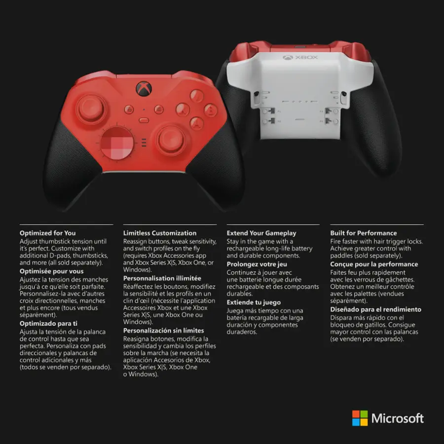 Alt View 15. Microsoft - Elite Series 2 Core Wireless Controller for Xbox Series X, Xbox Series S, Xbox One, and Windows PCs - Red.