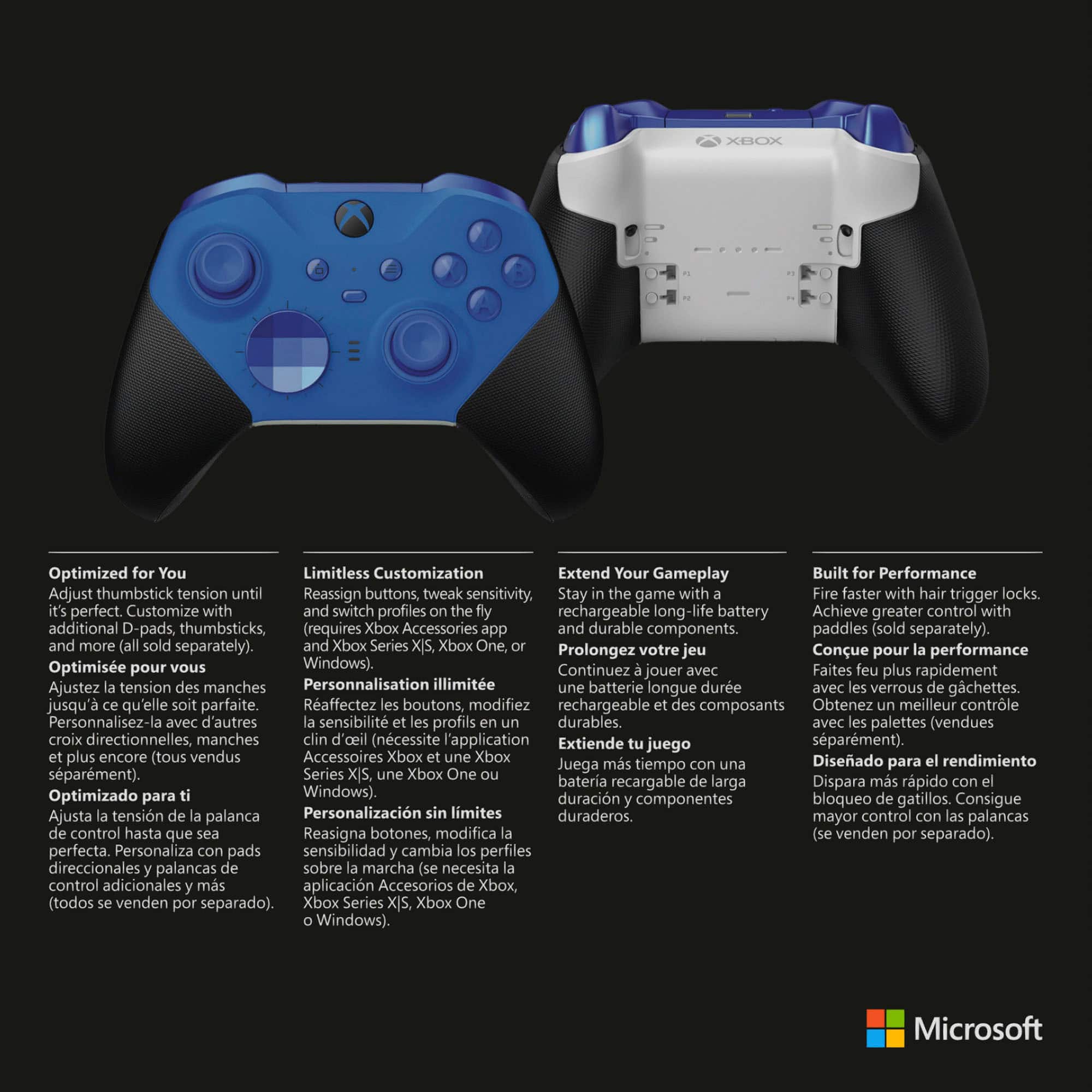 Alt View 15. Microsoft - Elite Series 2 Core Wireless Controller for Xbox Series X, Xbox Series S, Xbox One, and Windows PCs - Blue.