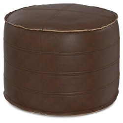 Simpli Home - Brody 20 Inch Round Pouf - Distressed Dark Brown - Front_Zoom