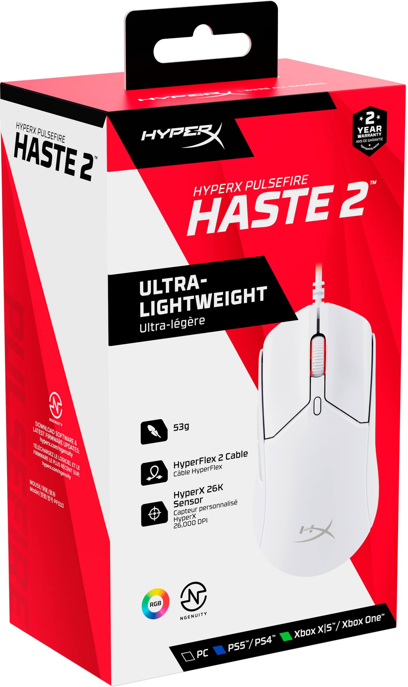 Alt View 17. HyperX - Pulsefire Haste 2 Lightweight Wired Optical Gaming Mouse with RGB Lighting - White.
