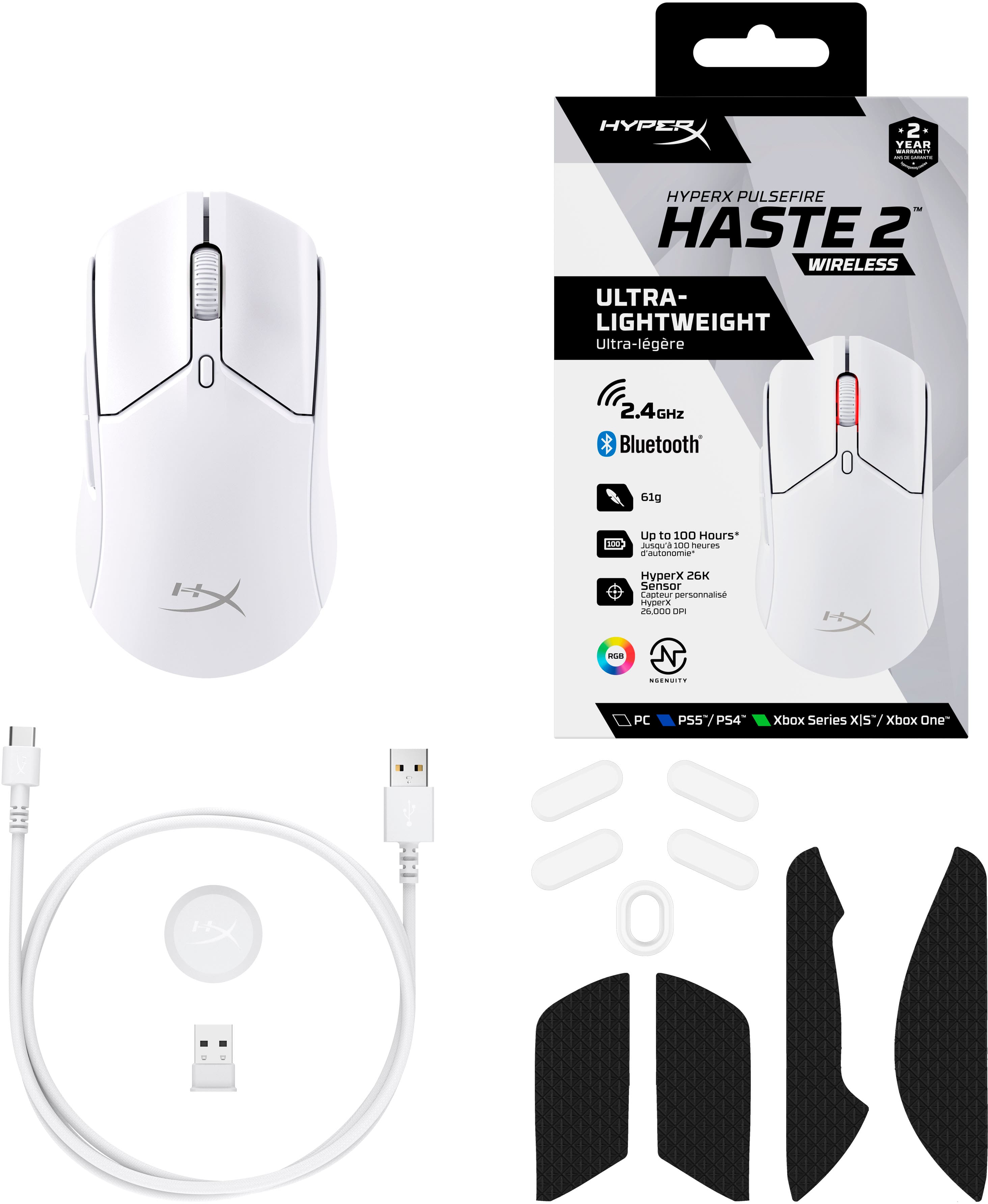 Alt View 16. HyperX - Pulsefire Haste 2 Lightweight Wireless Optical Gaming Mouse with RGB Lighting - White.