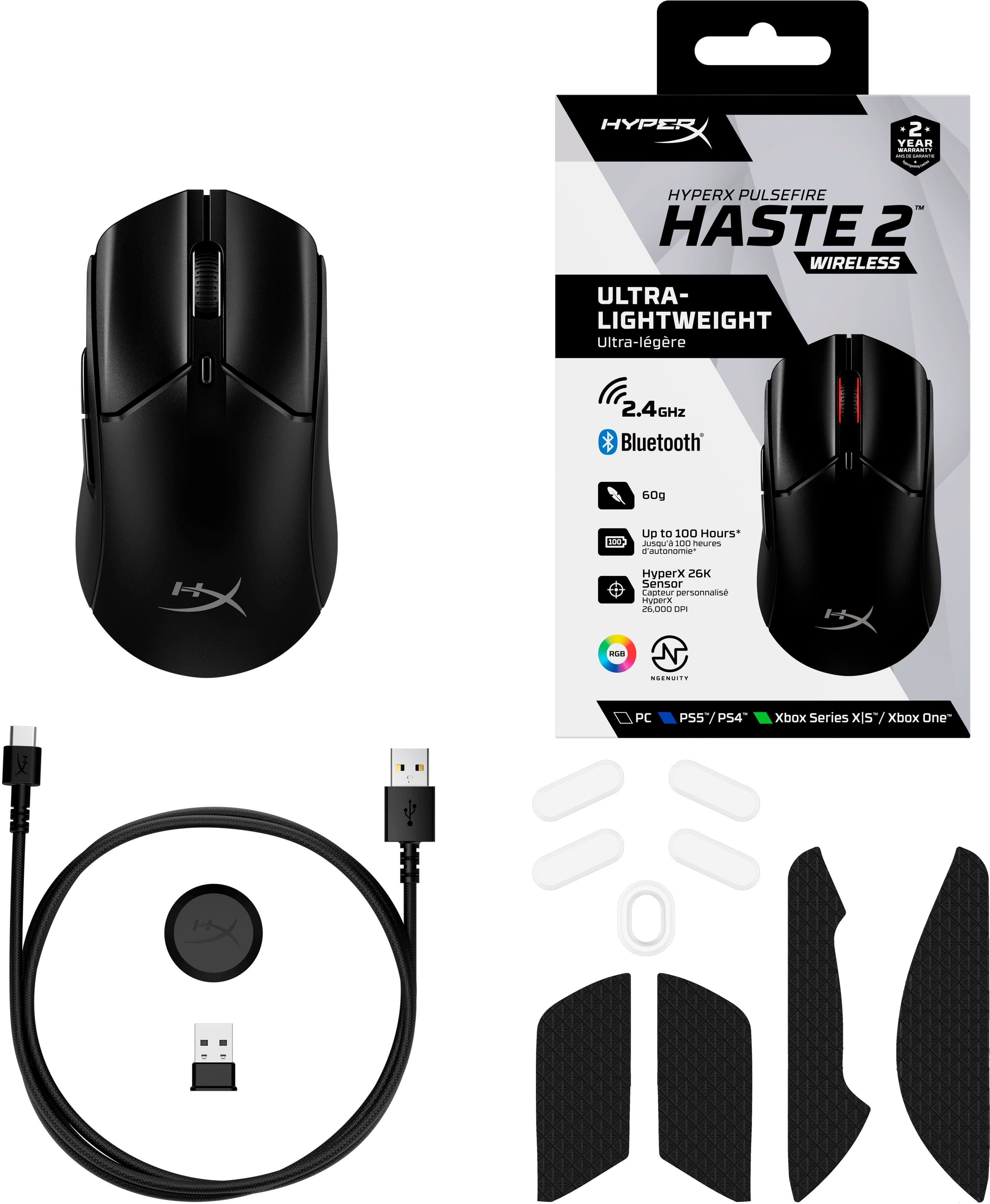 Alt View 16. HyperX - Pulsefire Haste 2 Lightweight Wireless Optical Gaming Mouse with RGB Lighting - Black.