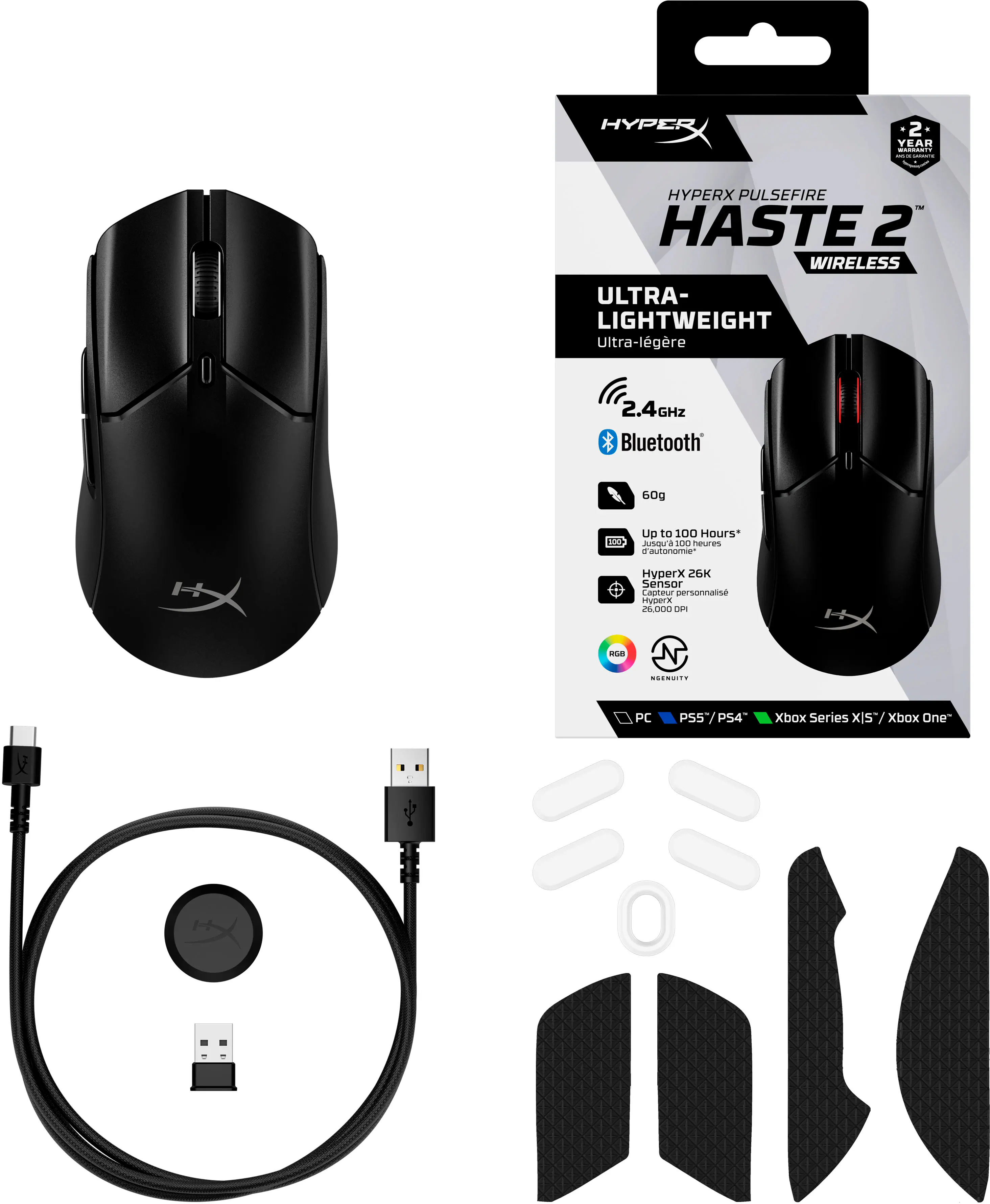 Alt View 16. HyperX - Pulsefire Haste 2 Lightweight Wireless Optical Gaming Mouse with RGB Lighting - Black.