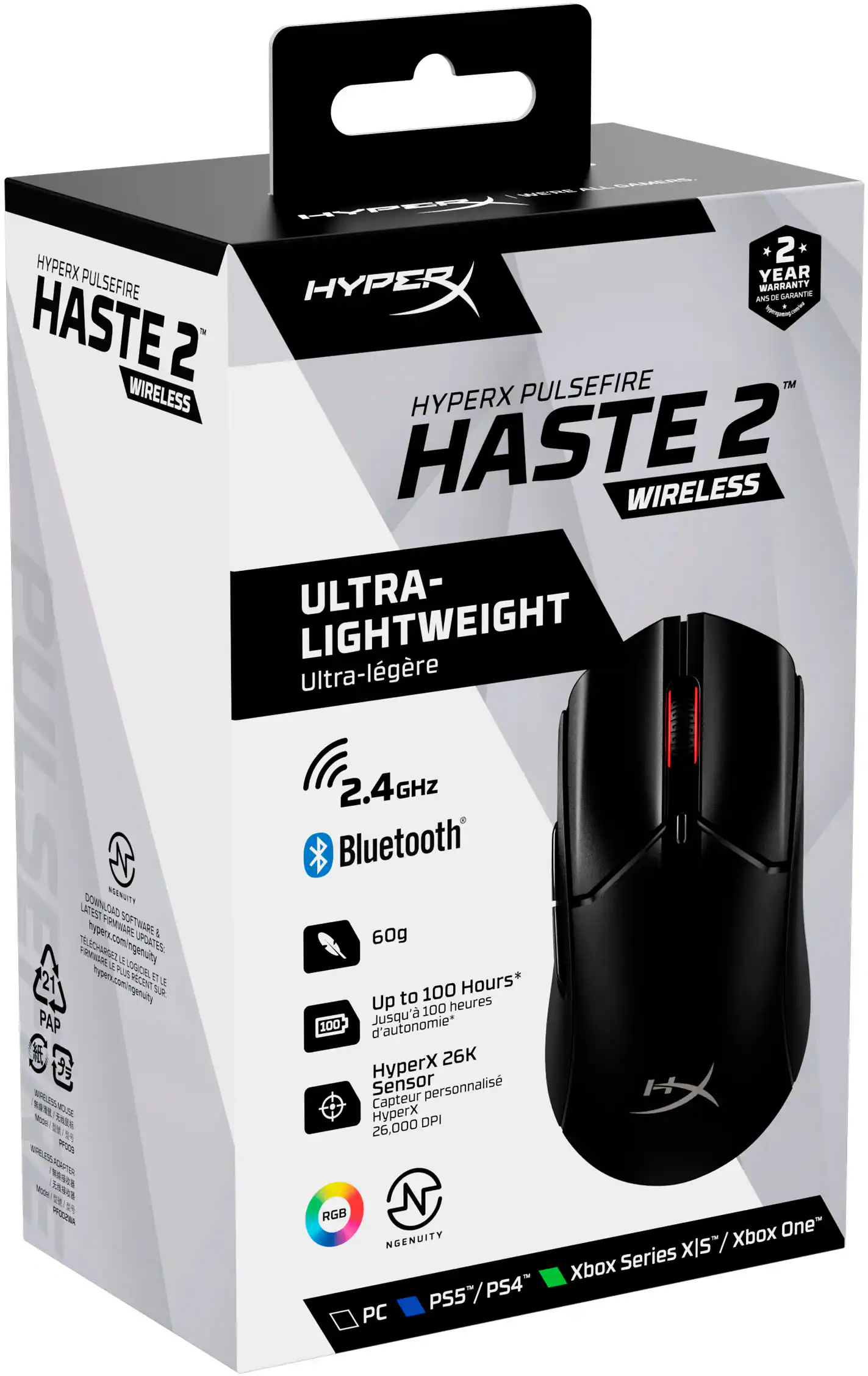 Alt View 17. HyperX - Pulsefire Haste 2 Lightweight Wireless Optical Gaming Mouse with RGB Lighting - Black.
