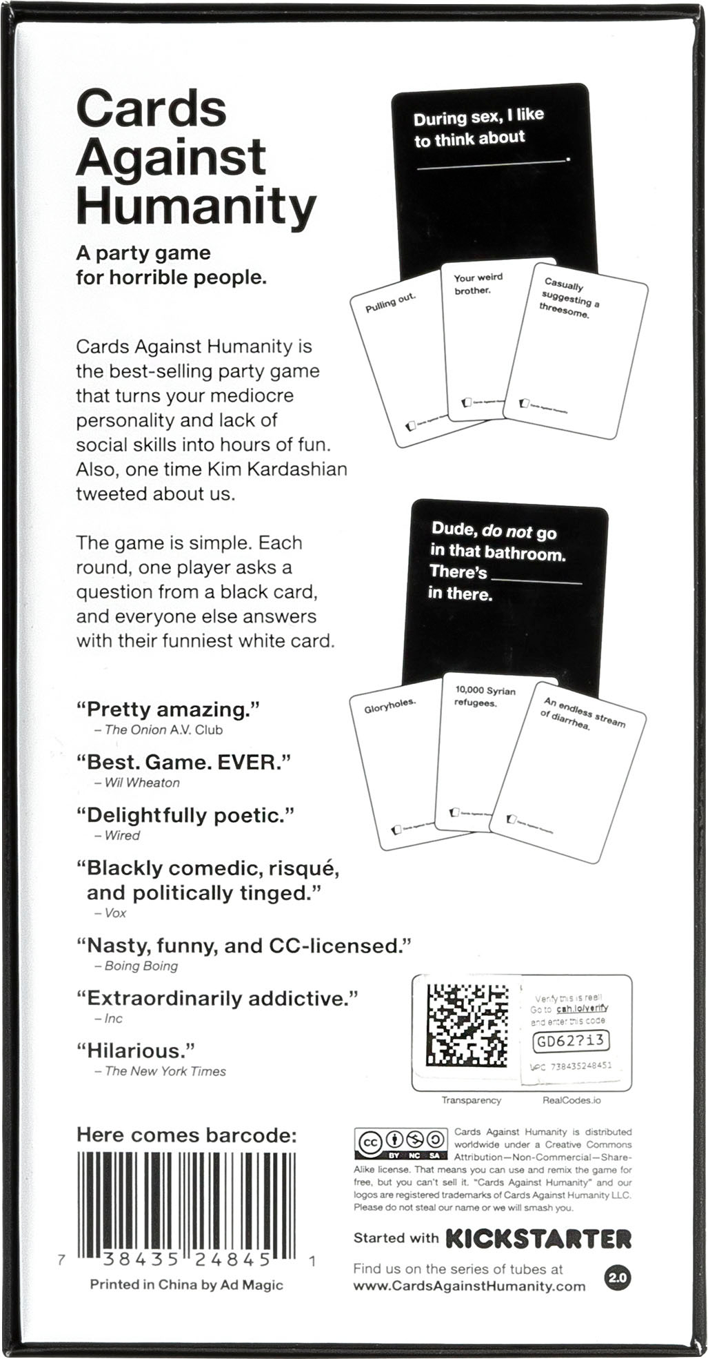 Angle View: Cards Against Humanity CAHUS Card Game