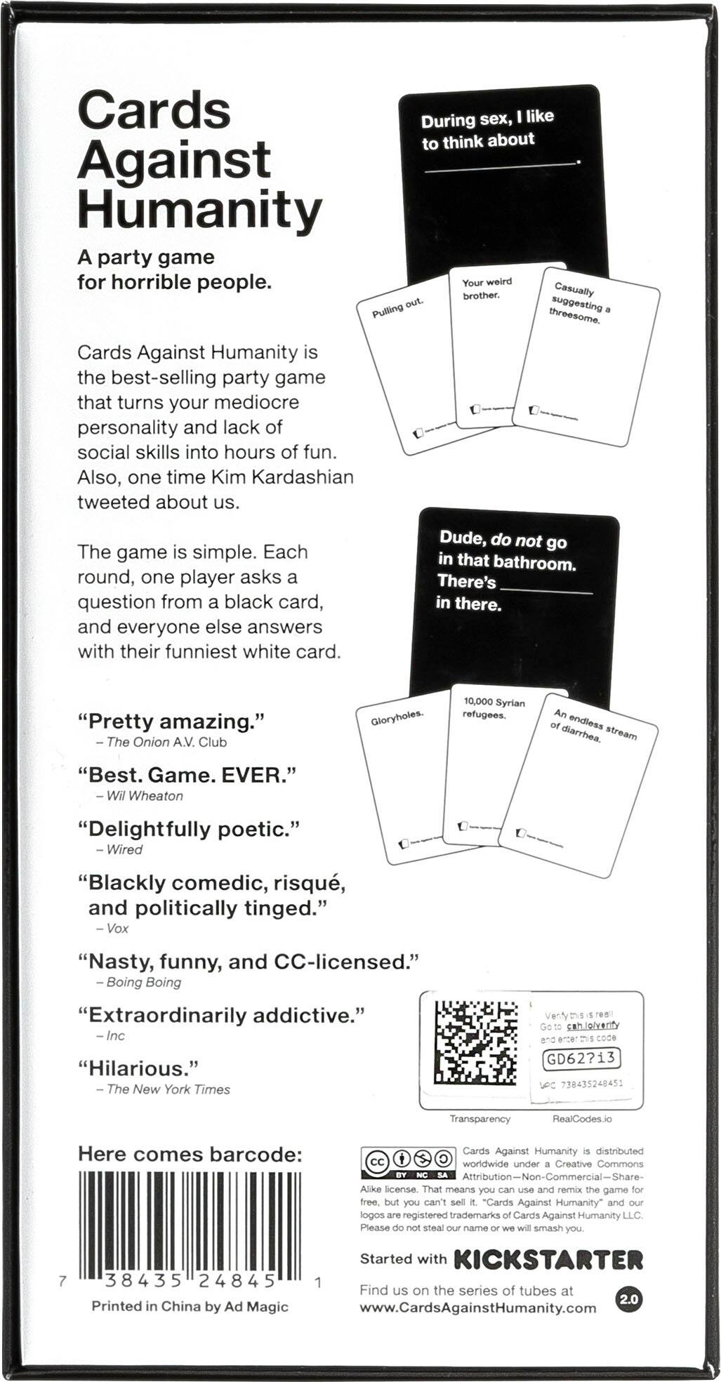 Angle. Cards Against Humanity - Cards Against Humanity Main Game - Black/White.
