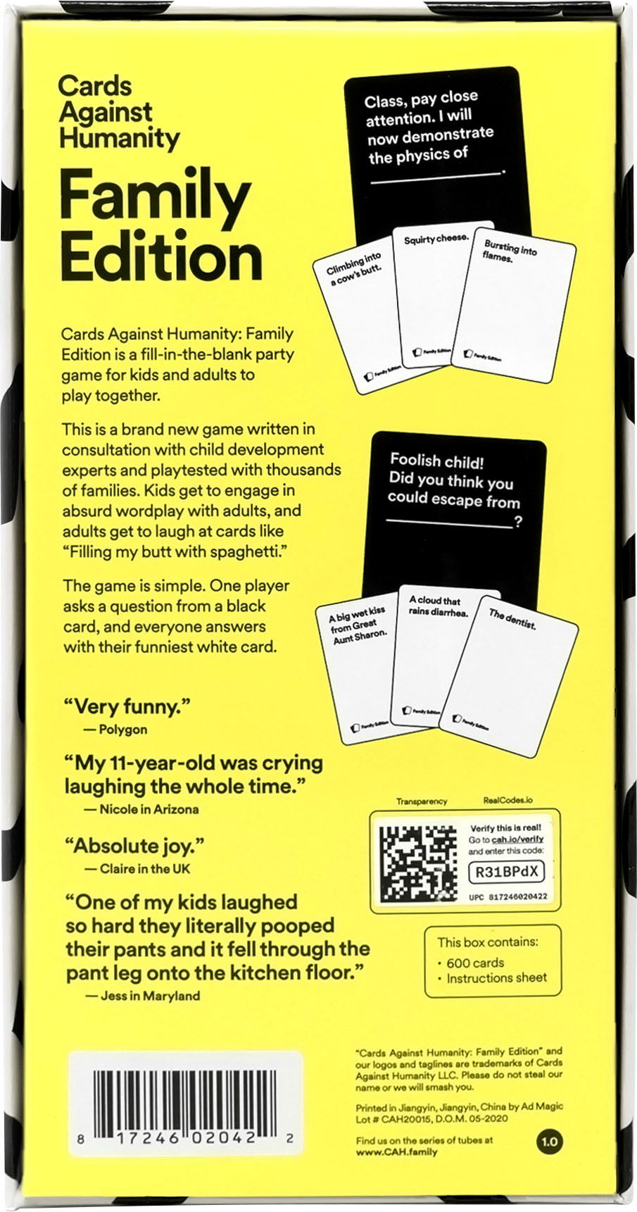 Angle View: Cards Against Humanity - Cards Against Humanity: Family Edition Main Game - Black/White