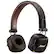 The image features a pair of black headphones with brown accents, likely made by Marshall. The headphones are designed for over-the-ear use and have a leather-like appearance. The headphones are positioned side by side, with one earpiece on the left and the other on the right. The headphones are likely intended for listening to music or other audio content, providing a comfortable and stylish experience for the user.