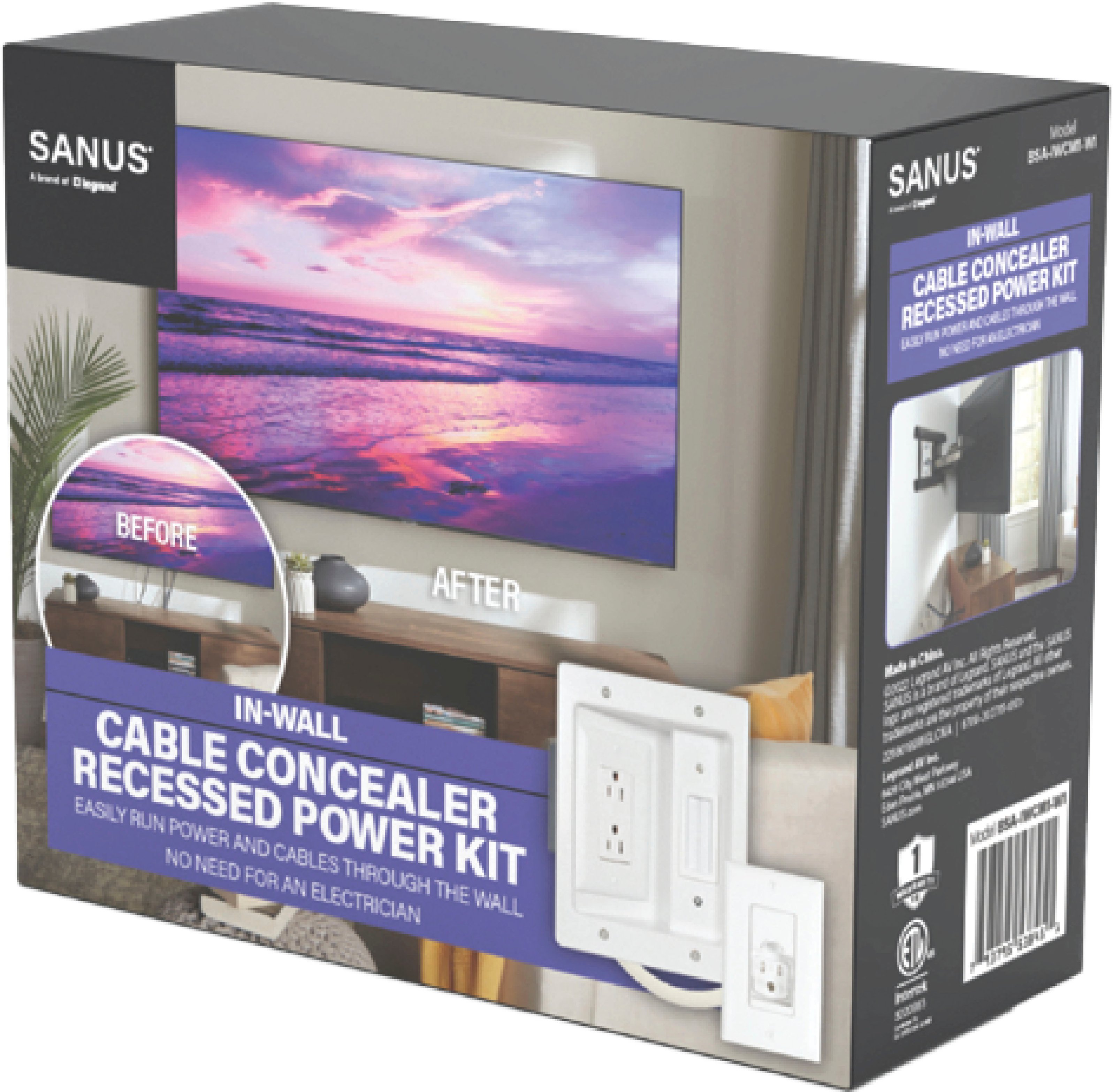 Sanus - In-Wall Cable Concealer Recessed Power Kit for Mounted TVs