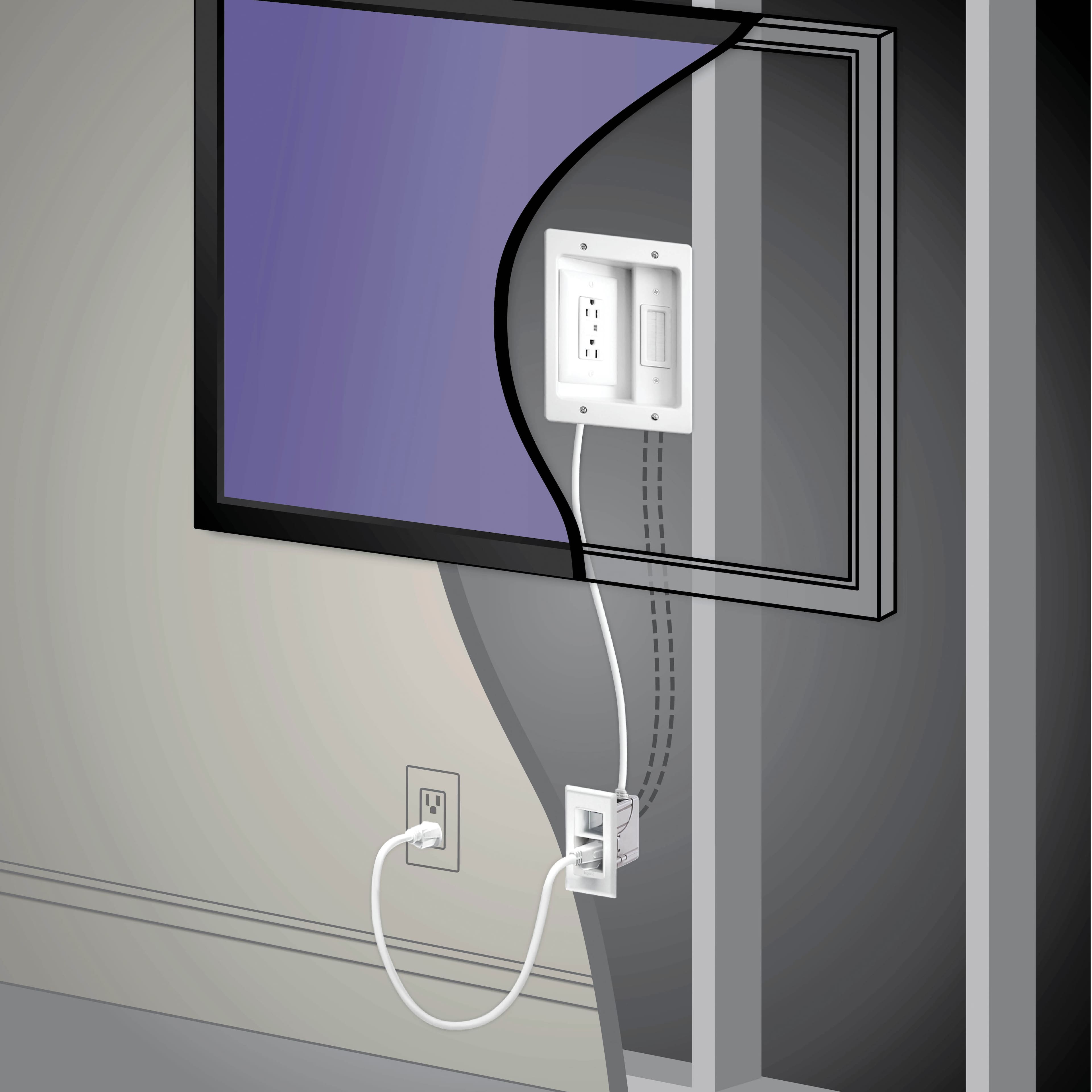 Alt View 25. Sanus - In-Wall Cable Concealer Recessed Power Kit for Mounted TVs - White.