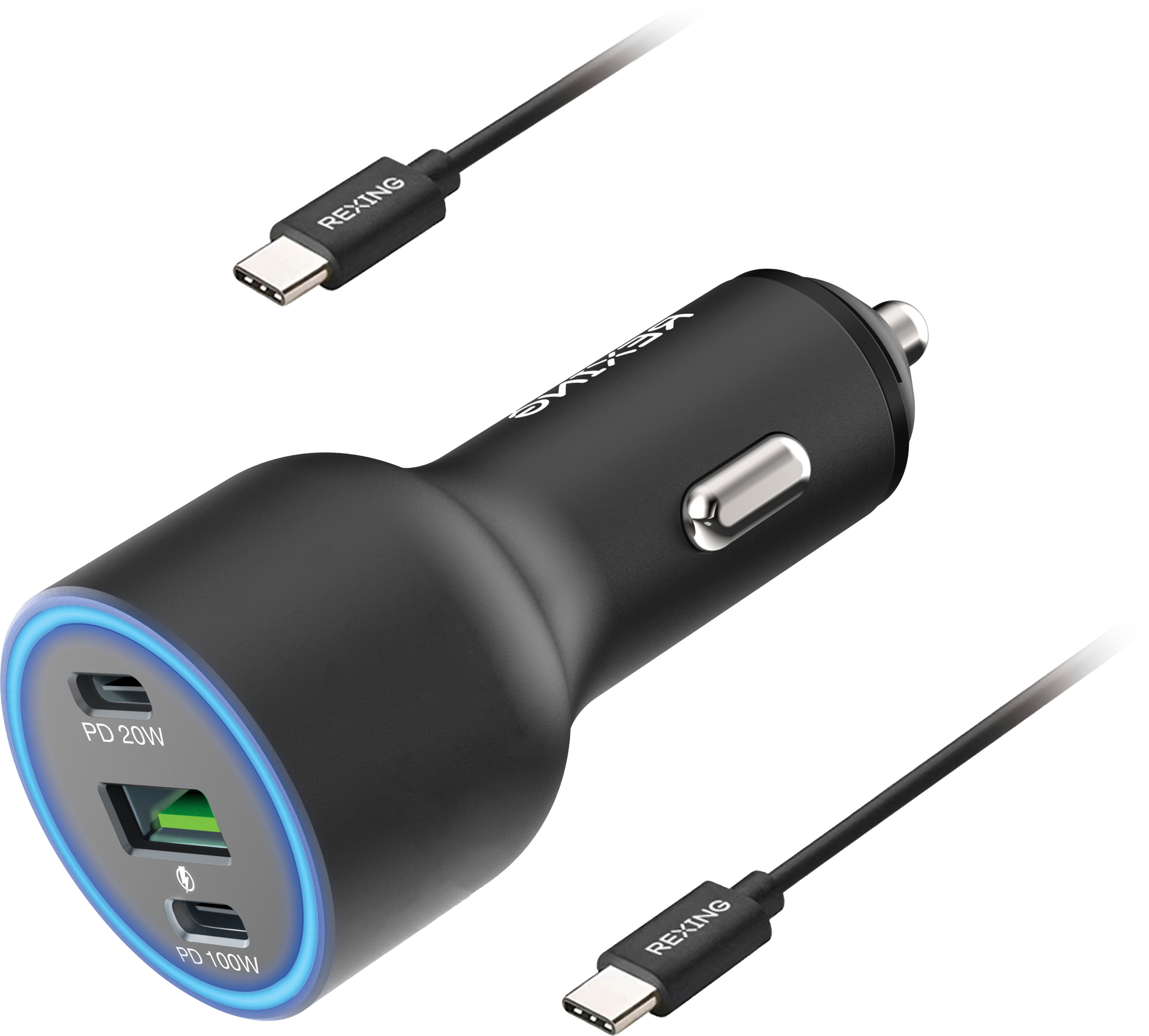 MFI Certified 3-IN-1 Coiled USB Type C+ 2.4A Output Car Charger For Apple  iPhone