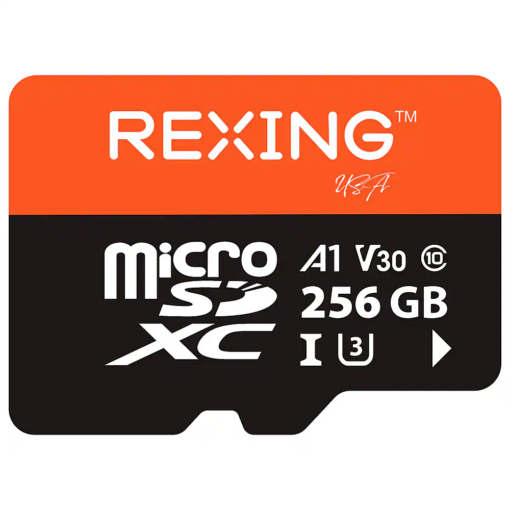 Front. Rexing - 256GB MicroSDXC UHS-3 Full HD Video High Speed Transfer Monitoring SD Card with Adapter - Black.
