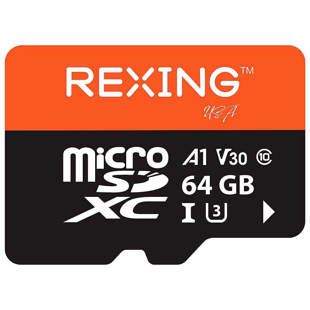 Front. Rexing - 64GB MicroSDXC UHS-3 Full HD Video High Speed Transfer Monitoring SD Card with Adapter - Black.