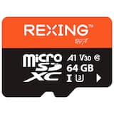 Rexing - 64GB MicroSDXC UHS-3 Full HD Video High Speed Transfer Monitoring SD Memory Card with Adapter