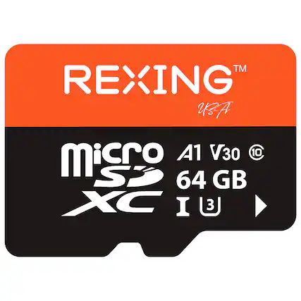 Front. Rexing - 64GB MicroSDXC UHS-3 Full HD Video High Speed Transfer Monitoring SD Card with Adapter - Black.