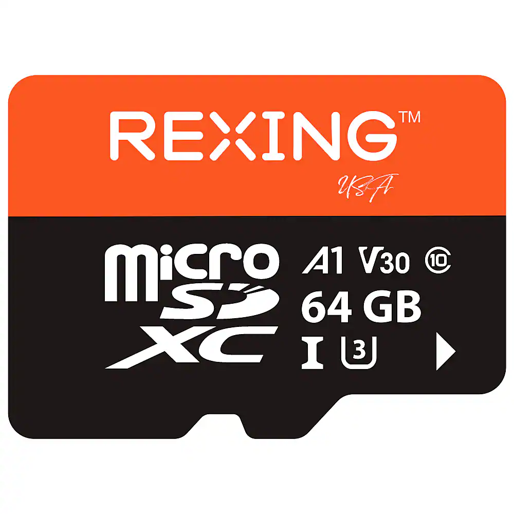 Rexing - 64GB MicroSDXC UHS-3 Full HD Video High Speed Transfer Monitoring SD Memory Card with Adapter