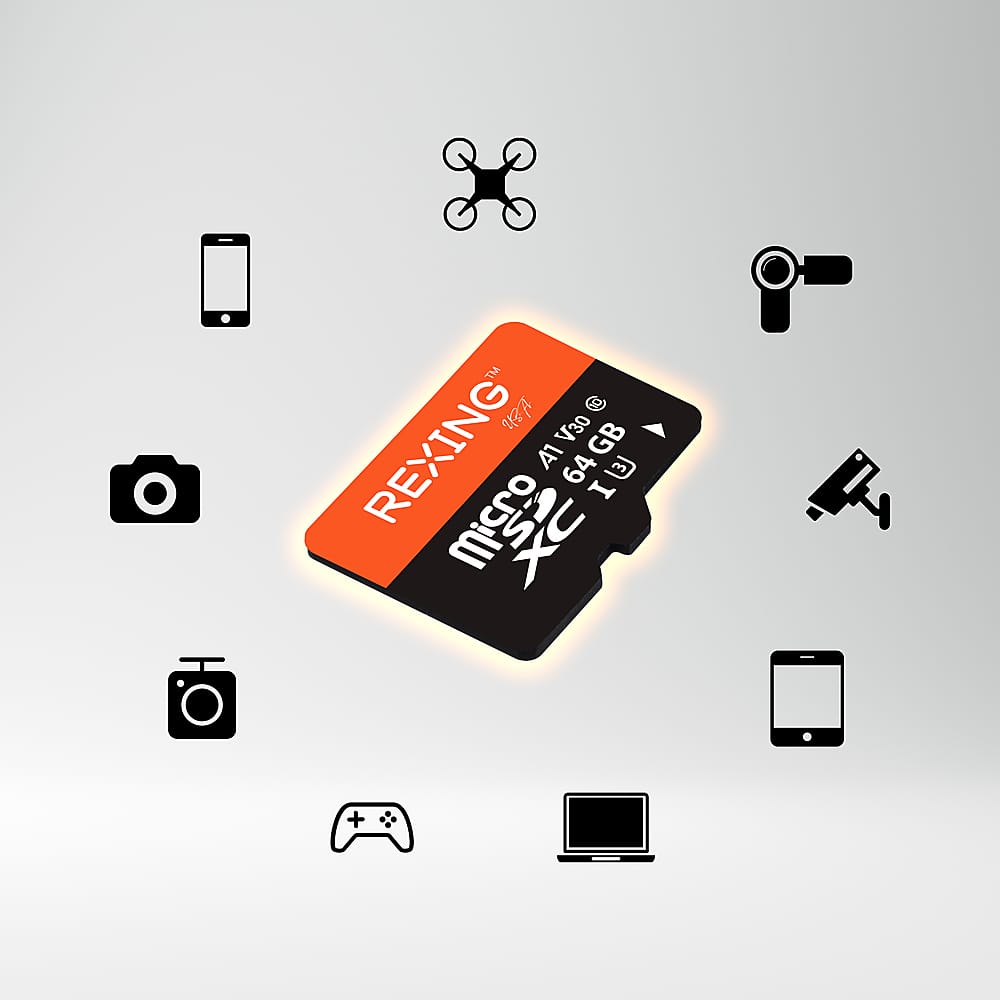 Alt View 13. Rexing - 64GB MicroSDXC UHS-3 Full HD Video High Speed Transfer Monitoring SD Card with Adapter - Black.