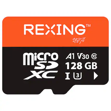 Front. Rexing - 128GB MicroSDXC UHS-3 Full HD Video High Speed Transfer Monitoring SD Card with Adapter - Black.