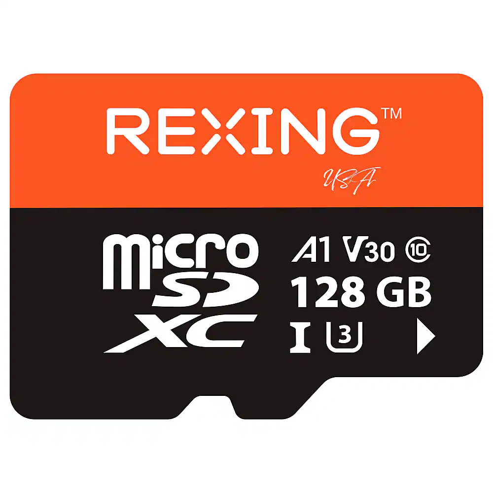 Rexing - 128GB MicroSDXC UHS-3 Full HD Video High Speed Transfer Monitoring SD Memory Card with Adapter