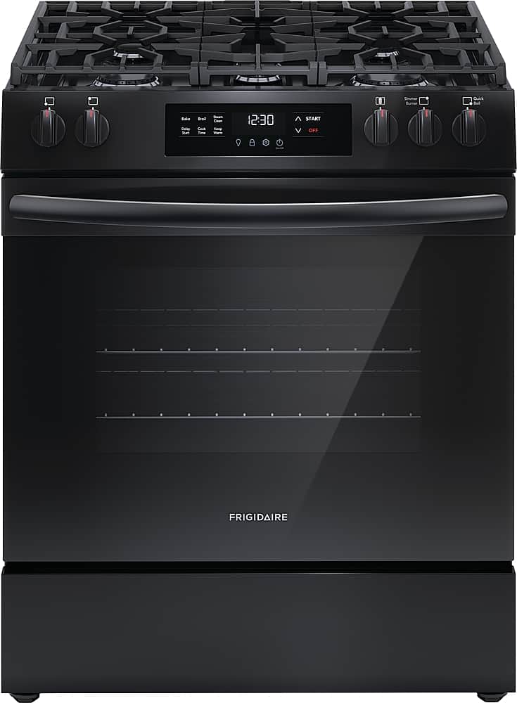 Front. Frigidaire - 5.1 Cu. Ft Freestanding Gas Range with Quick Boil - Black.