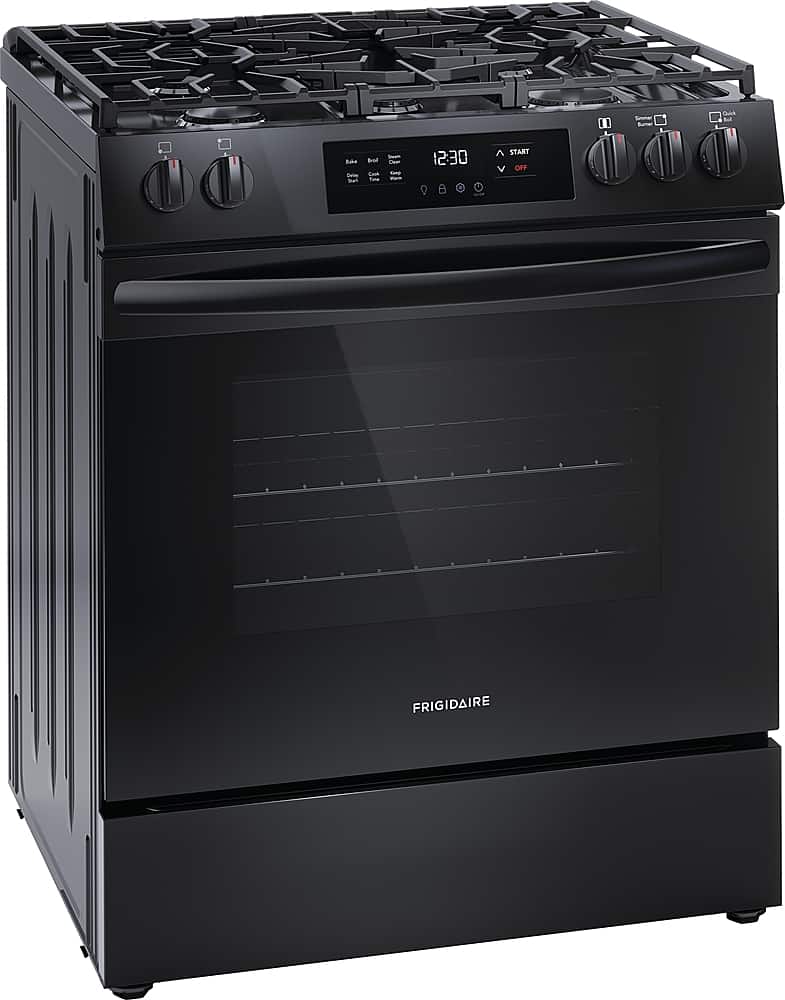 Left. Frigidaire - 5.1 Cu. Ft Freestanding Gas Range with Quick Boil - Black.
