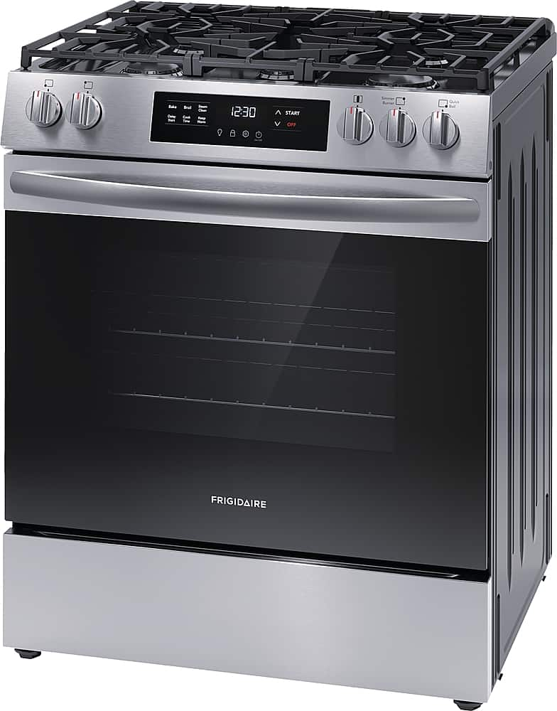 Angle View: Frigidaire - 5.1 Cu. Ft Freestanding Gas Range with Quick Boil - Stainless Steel